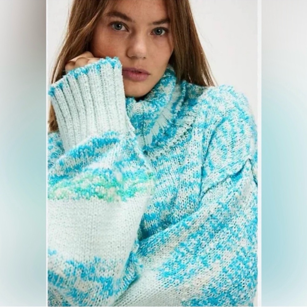 Free People Winter Storm Tunic Turtleneck Sweater (Oversized) - Arctic Blue